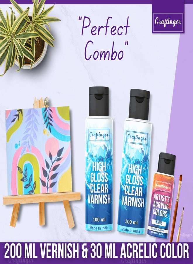 Craftinger ورنيش كرافتينجر شفاف عالي اللمعان 200 مل مع لون أكريليك مجاني 30 مل | غير مصفر وغير سام | لون متعدد الأسطح للقماش والخشب والزجاج وغيرها | مجموعة للبالغين والفنانين والطلاب والهواة - Image 2